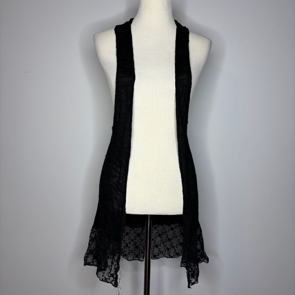 rue21- Black Long Vest with Lace Edge